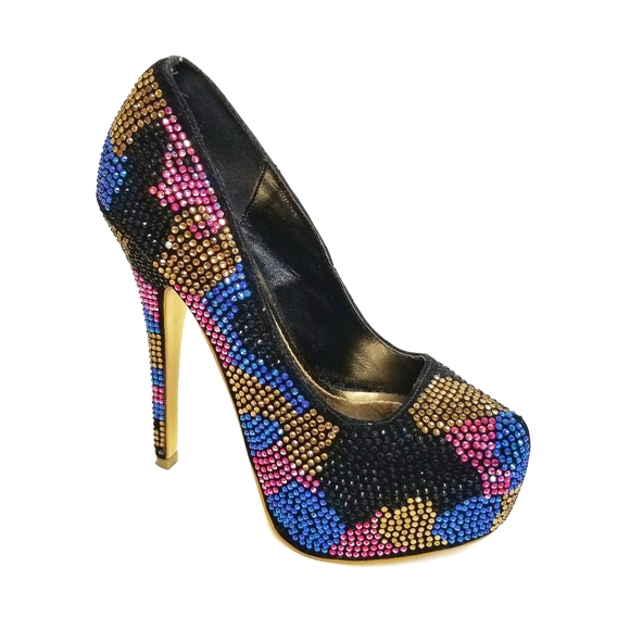 Alba Shoes - Alba Rhinestone Multicolor Platform High Heels 6.5